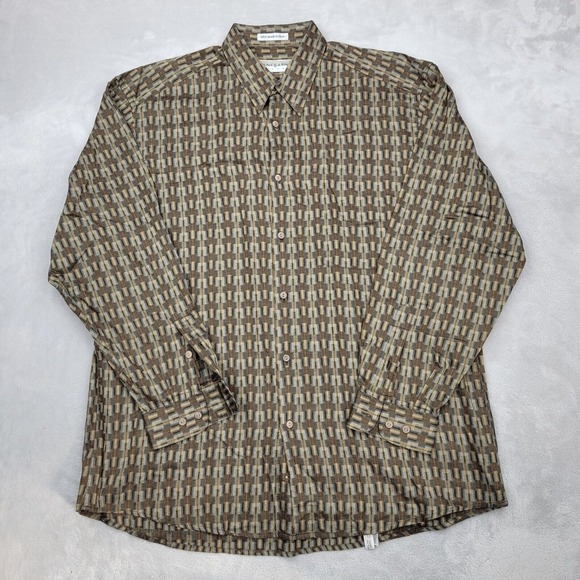 Jhane Barnes Shirt Mens Large Japan Woven Abstract‎ Art Geo Button Up Menswear L - Picture 1 of 8